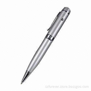 Brass Pen USB Flash Drive with Laser Pointer Function and 128MB to 32GB Memory Capacity